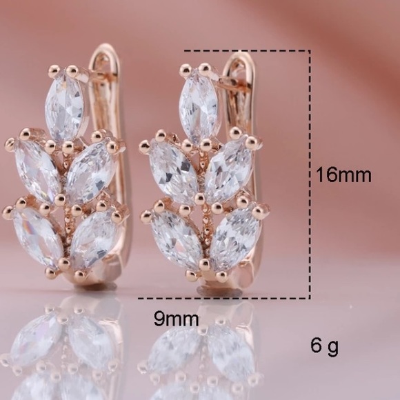 Gold Plated CZ Leaves hug Earrings - Picture 3 of 6